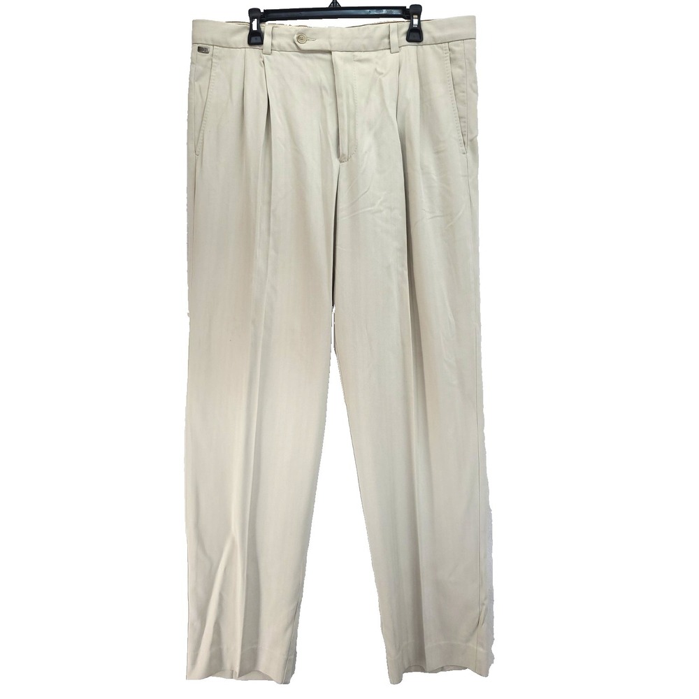 Tommy Bahama Silk‎ Blend Pants Tan Beige Pleated Front 36x34 Straight Leg